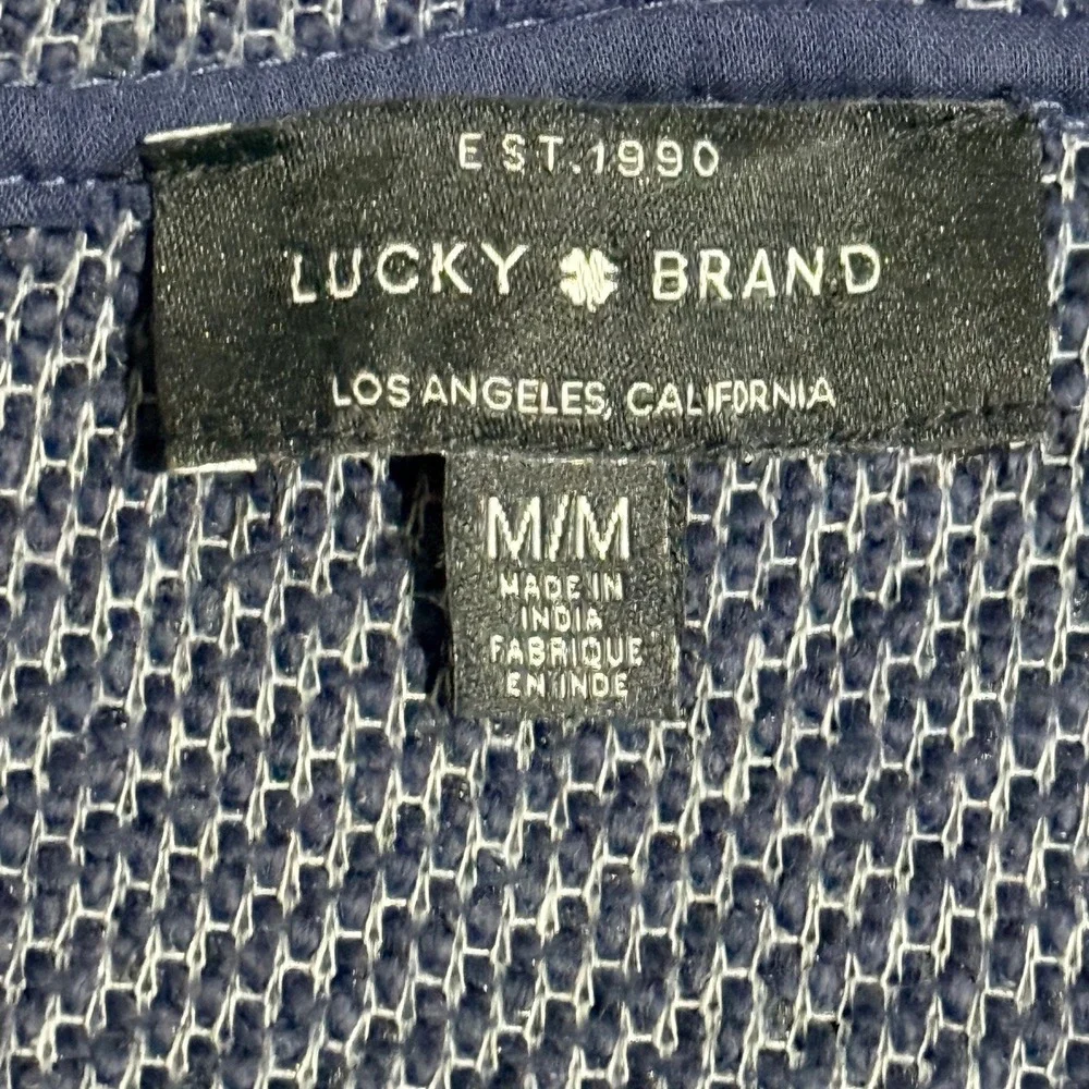 Lucky Brand Moto Hoodie Womens Medium Navy Blue Asymmetric Zip Textured Knit